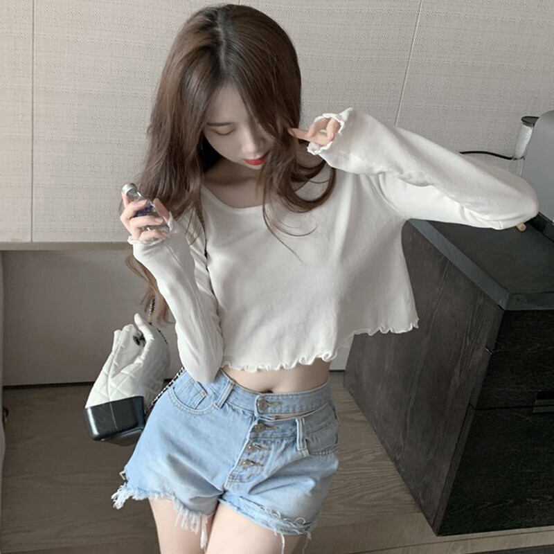 薄手ショートニットセーター ヤーン ロング ブラウス 大人ガーリー スウィート キュート カジュアル ガールズファッション15335893866