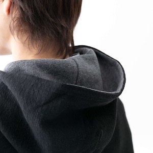 リネン RINEN ウールコットンダブルフェイス パーカー(R17607)クロ×チャコール杢