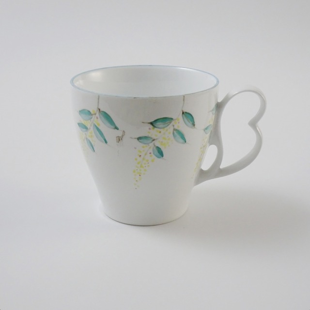 有田焼　グリーン花絵　マグカップ（化粧箱入）