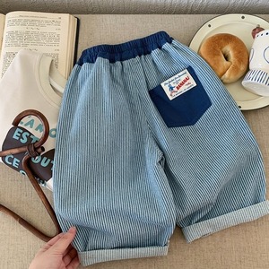 【80-130】秋ストライプデニムワイドパンツ 男の子 キッズ ゆったりシルエット