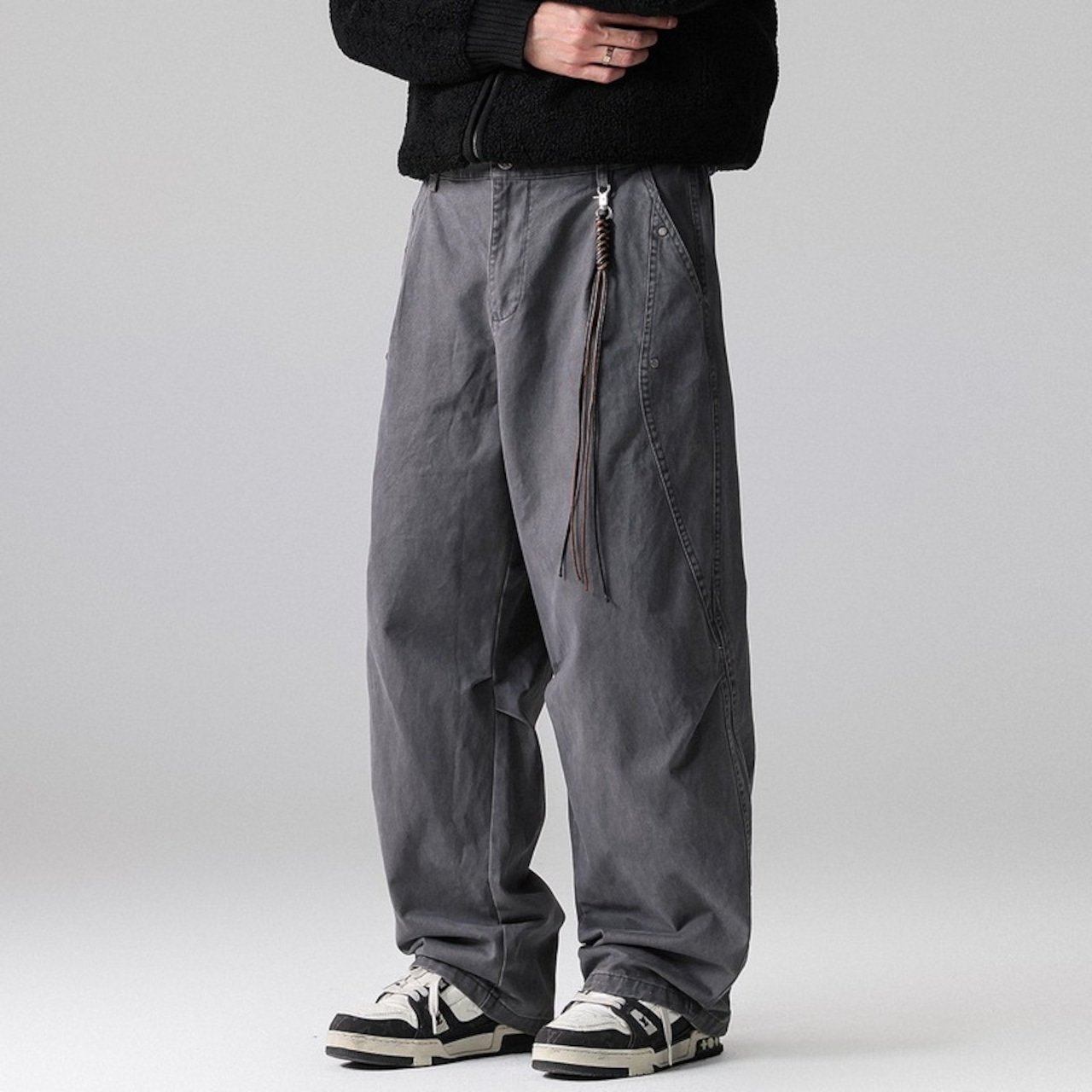 Zip Detail Wide Straight Full Length Pants ◇2color H0970