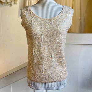 60's ivory spangles beads knit tops