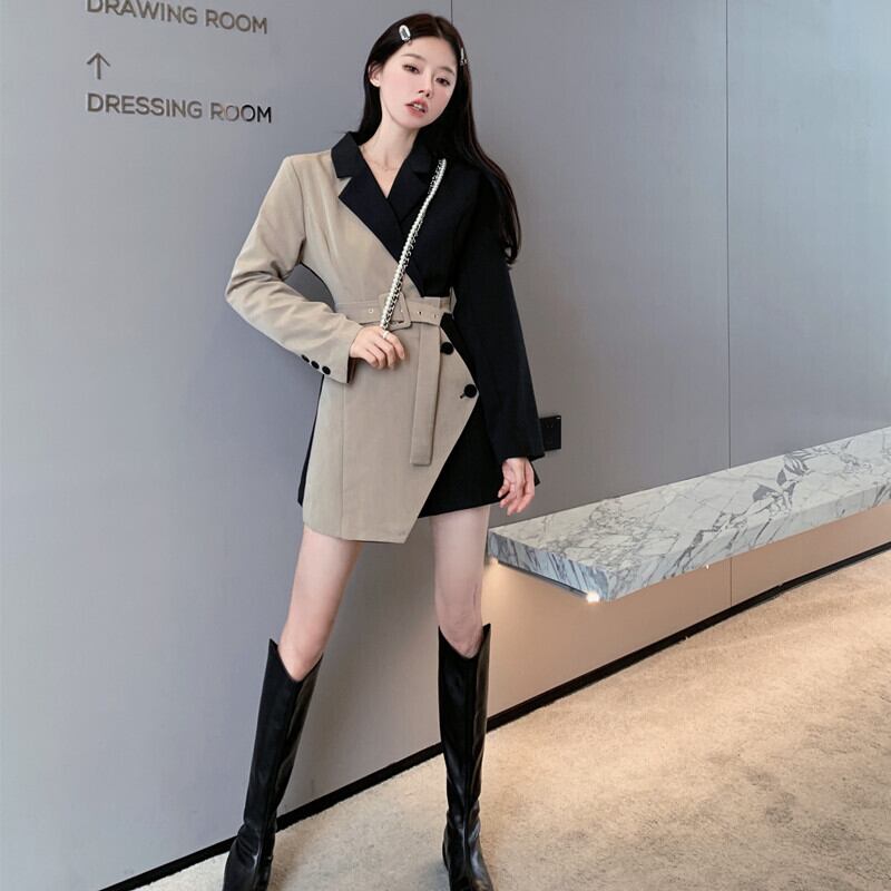 オータムスタイルカラージャケット レディースウェスト ロング 秋物 ステッチ ガールズファッション81729899102