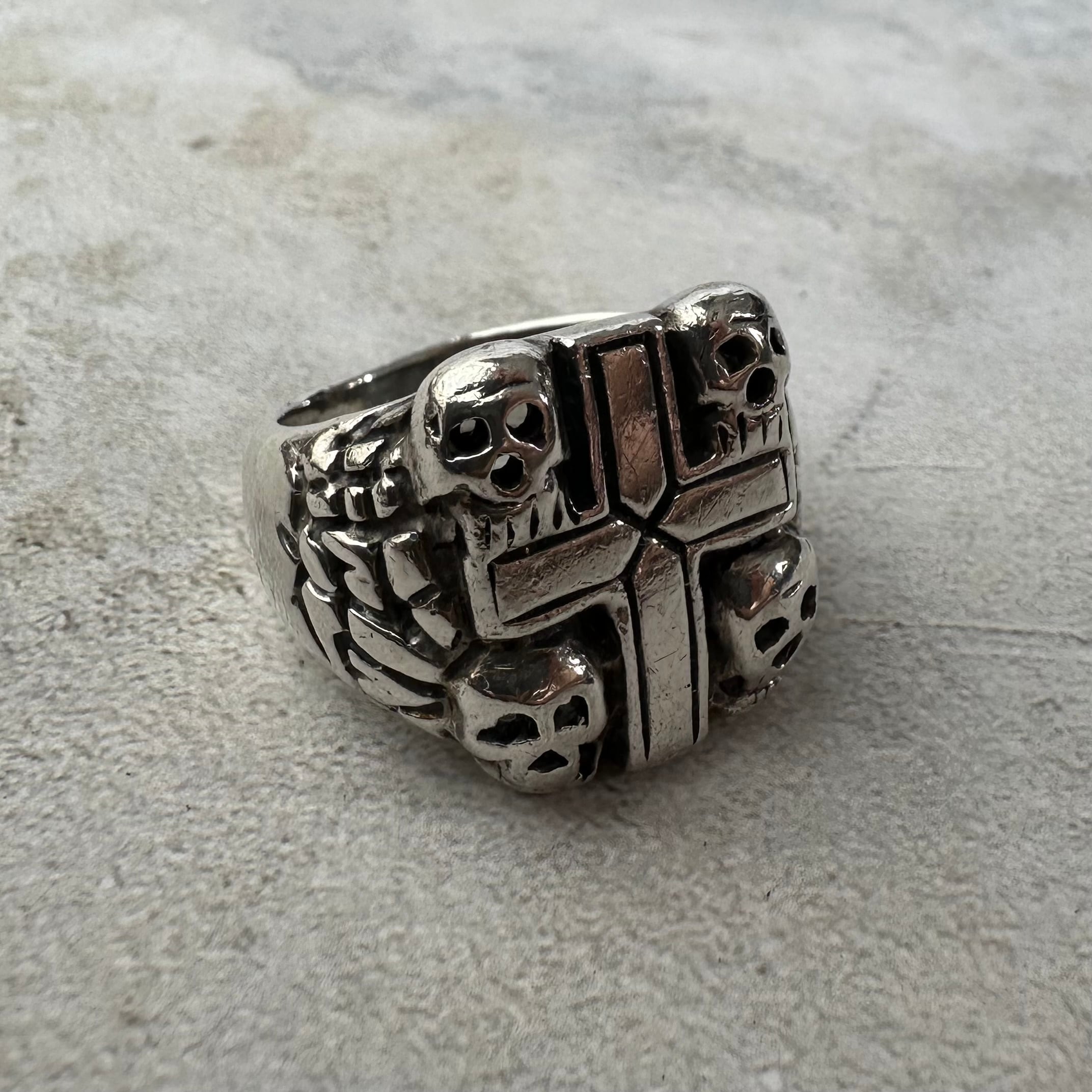 Vintage Skull Cross Biker Ring Silver925 Size20 Made in USA