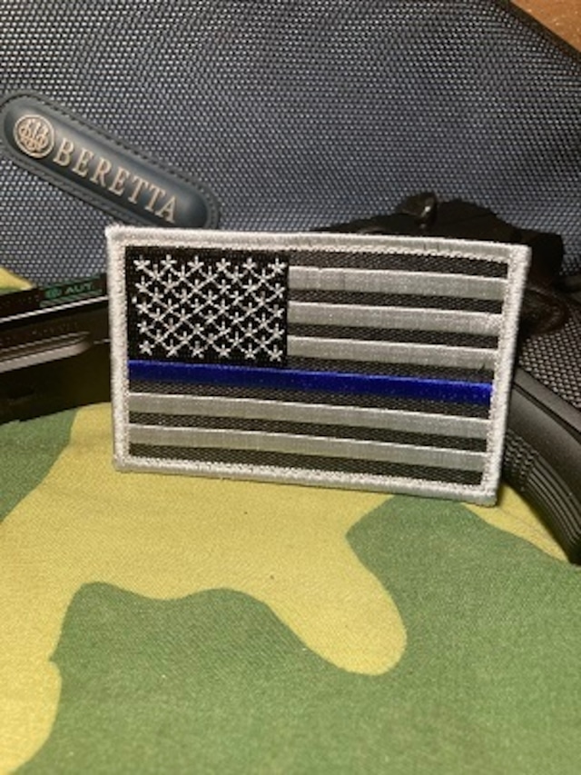 ベルクロ　アメリカ国旗　ブルーライン　警察 ワッペン パッチ　PM3012V