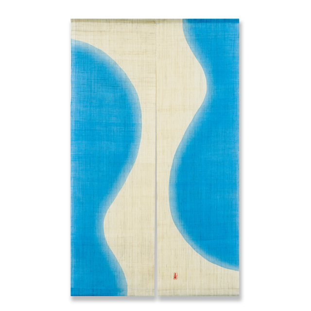 麻 のれん　ひょうたん　BL（ブルー）90㎝×150㎝