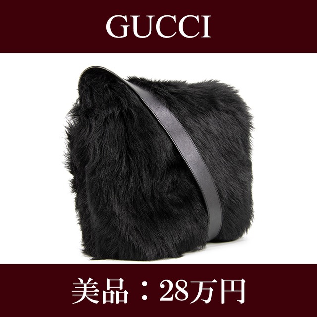 【全額返金保証・送料無料・美品】GUCCI・グッチ・ショルダーバッグ(ファー・人気・綺麗・斜め掛け・最高級・A4・黒・ブラック・F109)