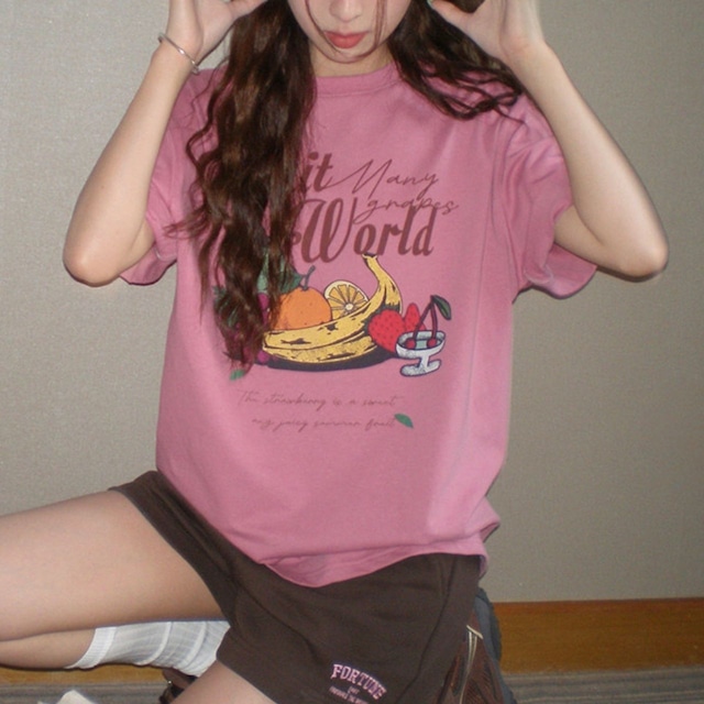 フルーツグラフィックレトロレタリングTシャツ 2col R02405