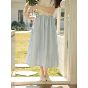 ストライプ柄 ウエストゴムマキシ丈スカート 00064