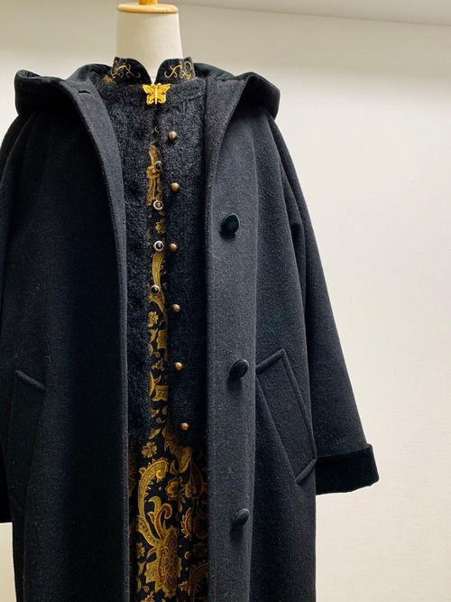 Vintage Black Velvet & Wool Coat Made In USA