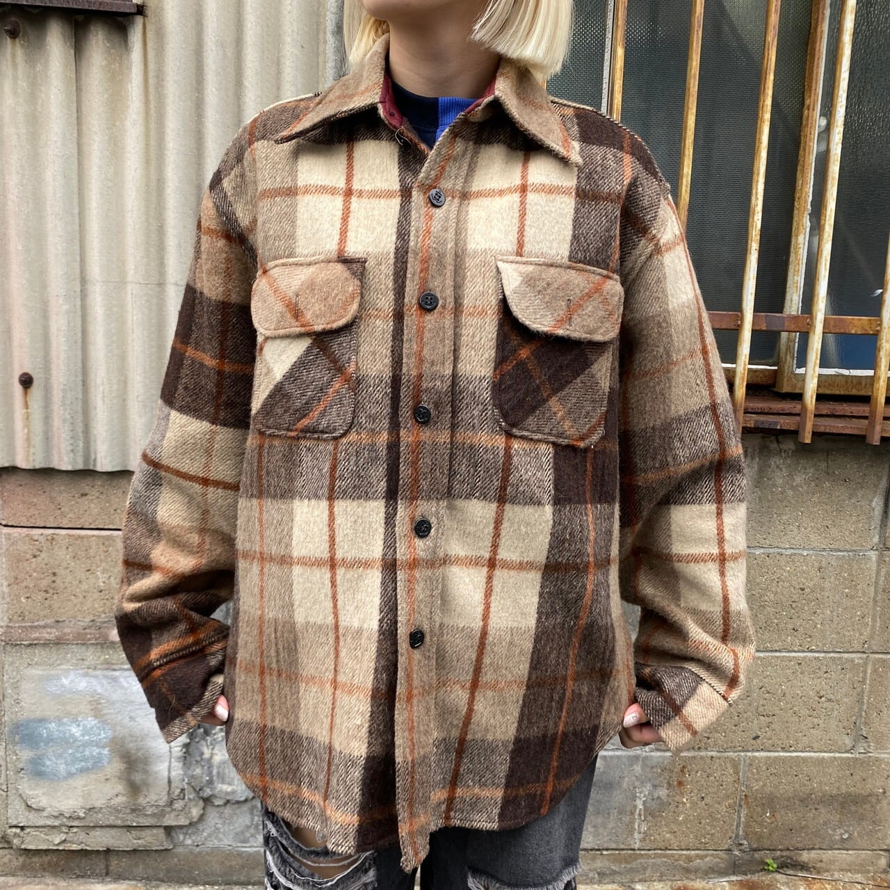 vintage 　MARKS\u0026SPENCER ショート丈チェックシャツ