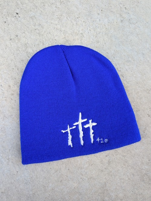 "深緑" CROSS embroidery beanie / BLUE