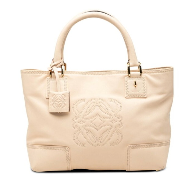 ロエベ アナグラム フスタ トートバッグ ハンドバッグ ベージュ レザー レディース LOEWE 【中古】