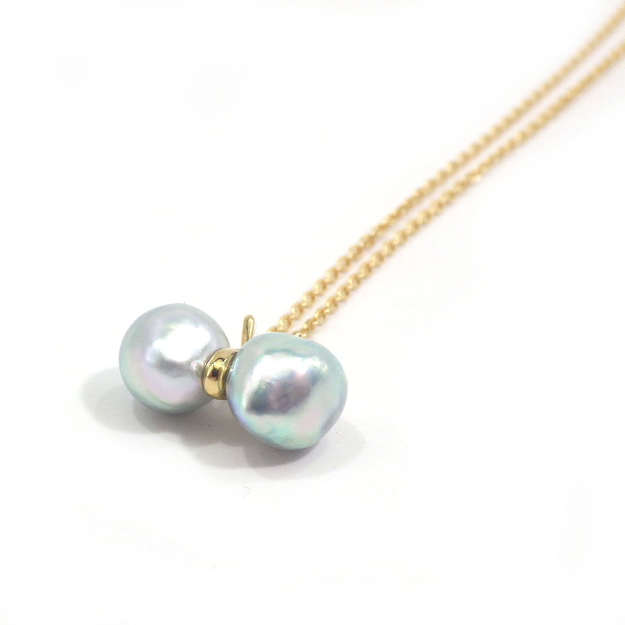 K18YG アコヤ真珠 無調色ナチュラルブルーグレー ペンダントネックレス