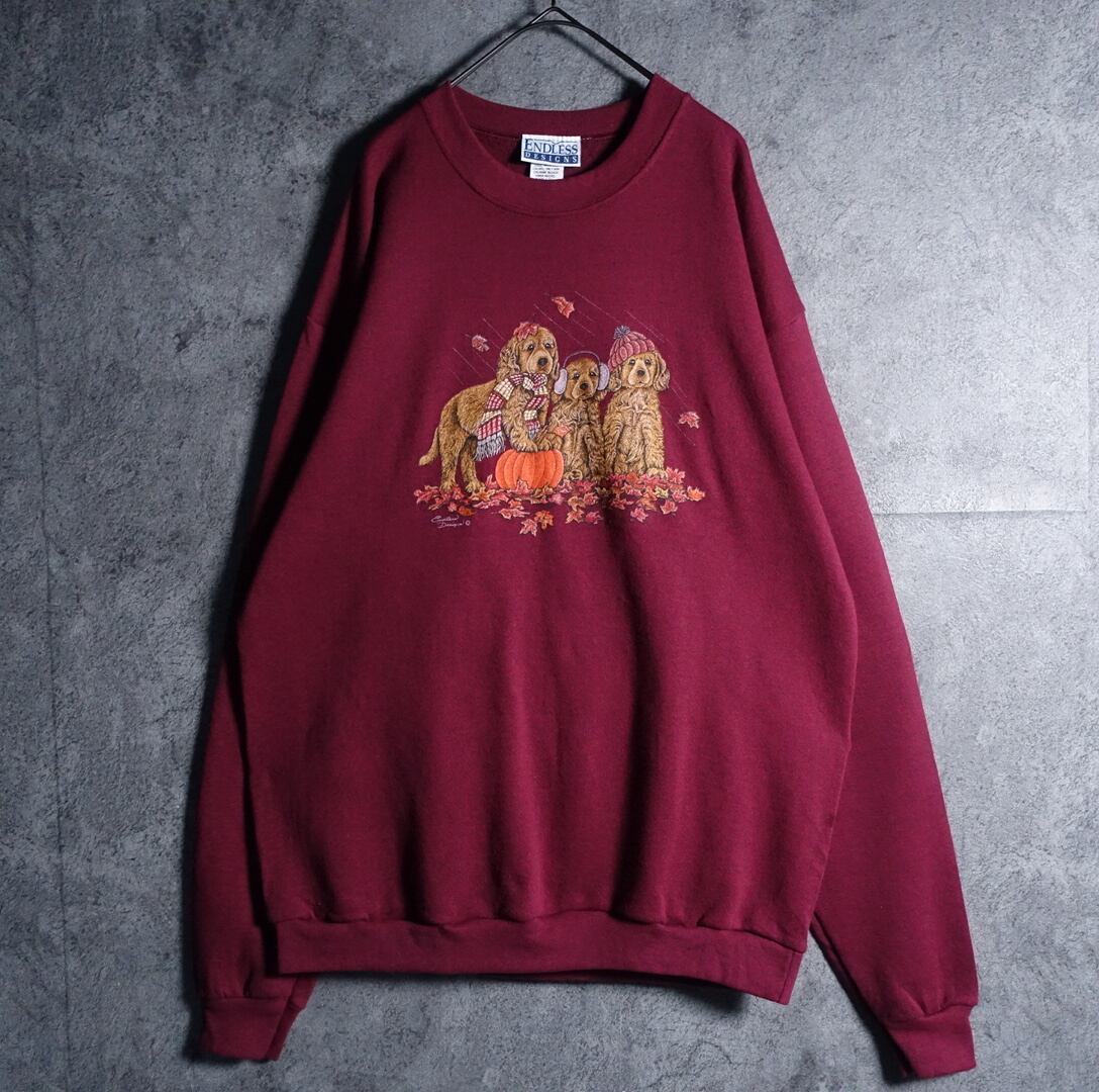 90s Bordeaux Dog & Autumn Leaves Print Sweat
