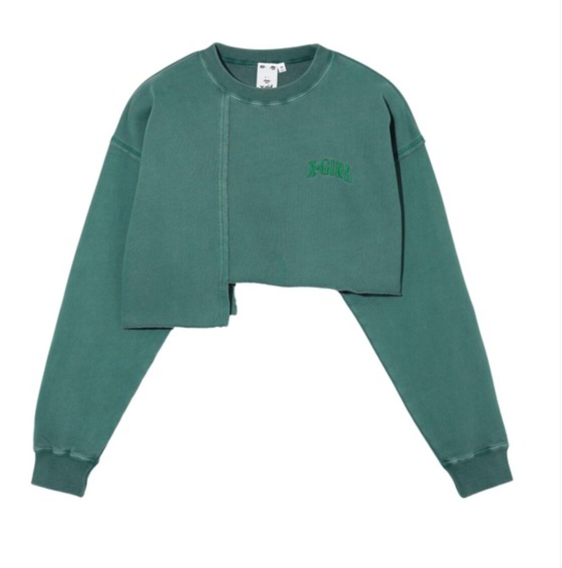 X-girl】DISTRESSED COLLAR CROPPED CREW SWEAT TOP クルーネック 