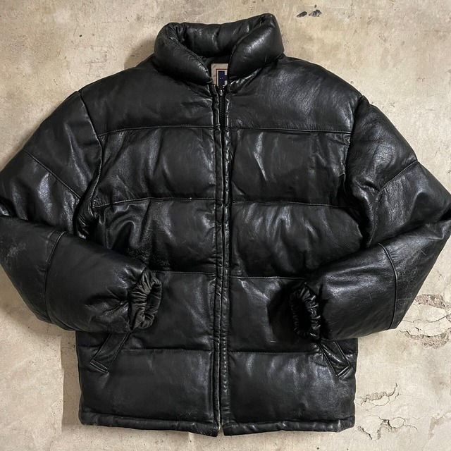 【made in USA】design leather down jacket(lsize)0415/tokyo