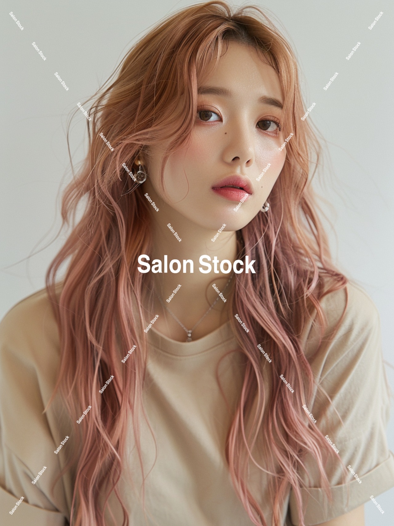 【レディース】ロングピンクグラデーションツイストウェーブパーマ