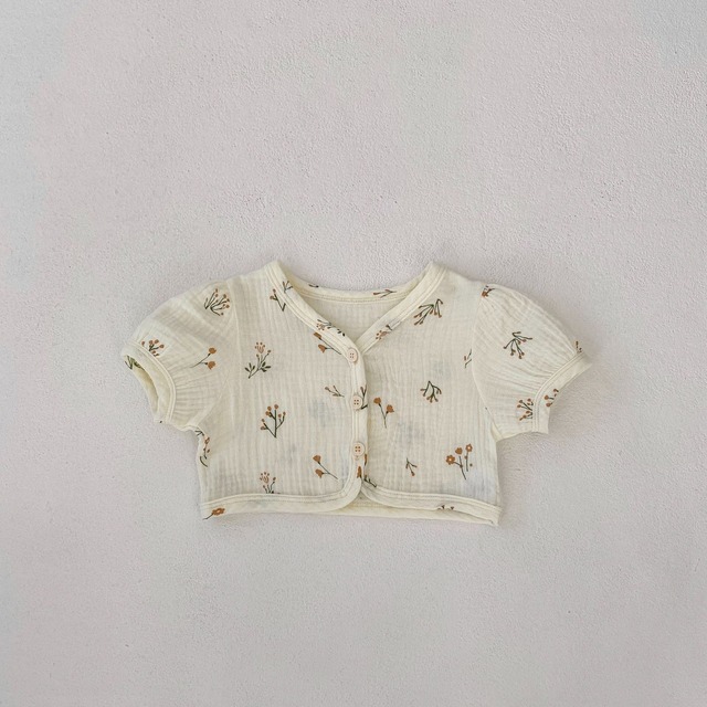 【BABY】野花フラワーパフスリーブ半袖カーディガン - 17