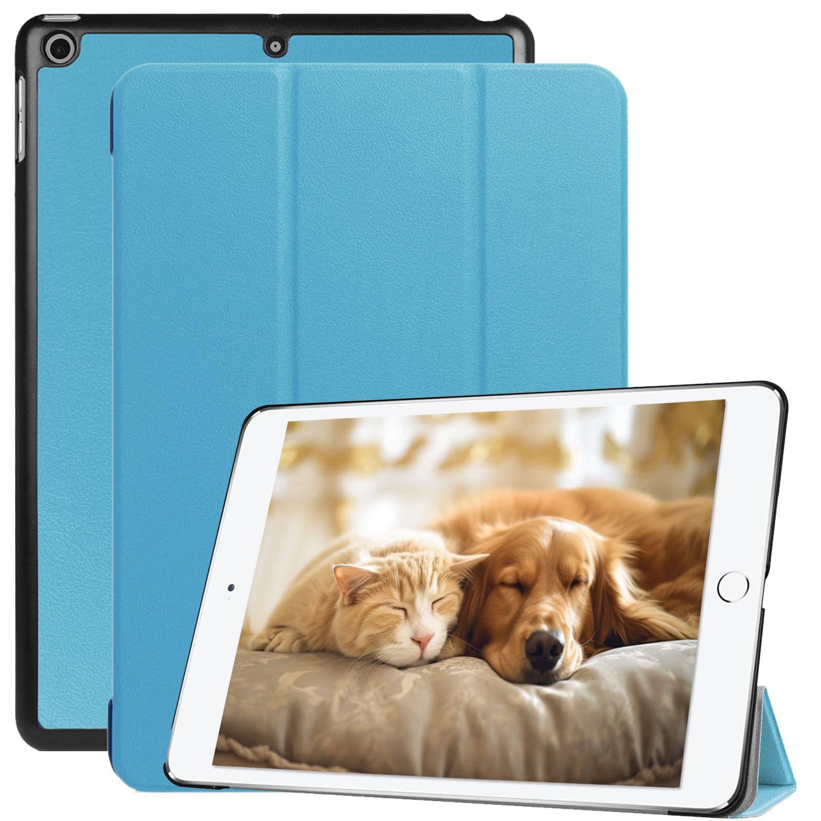 PINLISHENG iPad ケース 9.7 インチ 第5世代 第6世代 (2018/2017) 通用カバー三つ折りスタンド(ブルー)