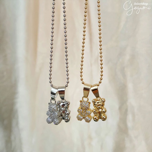 [b302] 全2色 Gold/Silver Bear Necklace ネックレス クマ くま 韓国 韓国ファッション オルチャン オルチャンファッション おしゃれ トレンド 人気 プレゼント