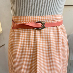 60's salmon pink check cotton skirt with belt