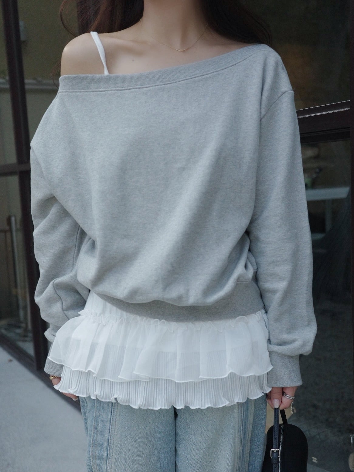 Offshoulder sweat tops / grey (10月中旬頃発送予定)