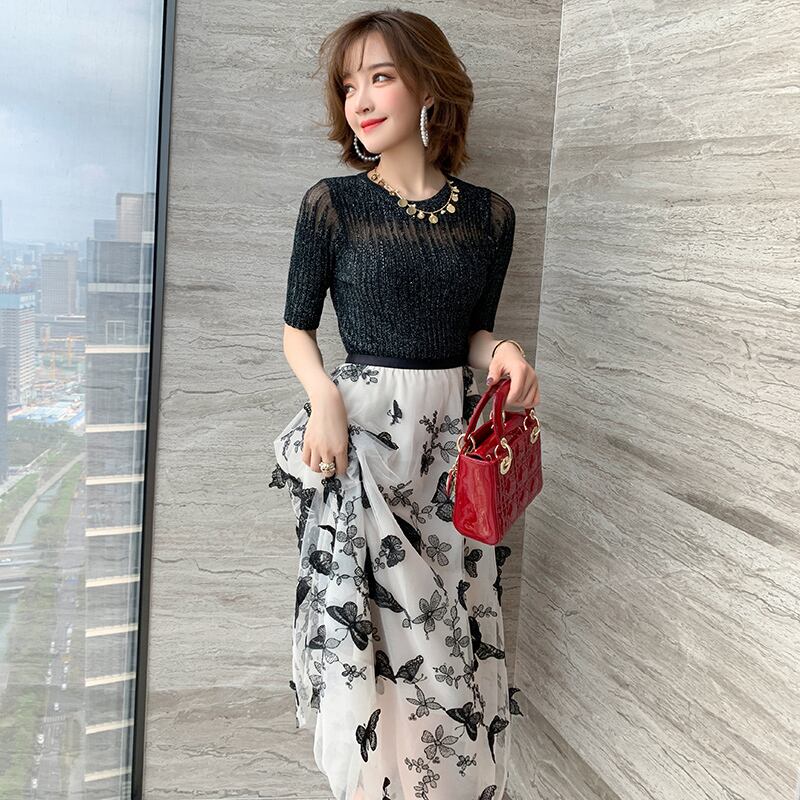 メッシュラウンドネックニットトップス スプリングスタイル 春物 Oネック ステッチ MIUCO7782167430