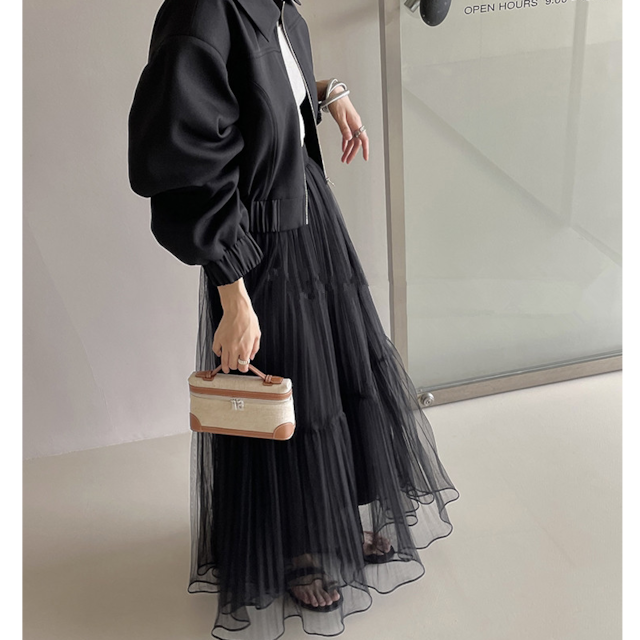 Tulle gather long skirt A968