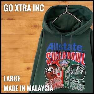 【GO XTRA】2008 Allstate Sugar Bowl シュガーボウル カレッジ 大学 フットボール ジョージア大学 ハワイ大学 プリント パーカー スウェット プルオーバー フーディー L ビッグシルエット ディープグリーン US古着