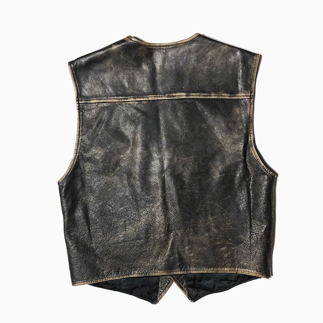 Vintage 80's【DAF】Skeleton Painted Leather Vest Antler
