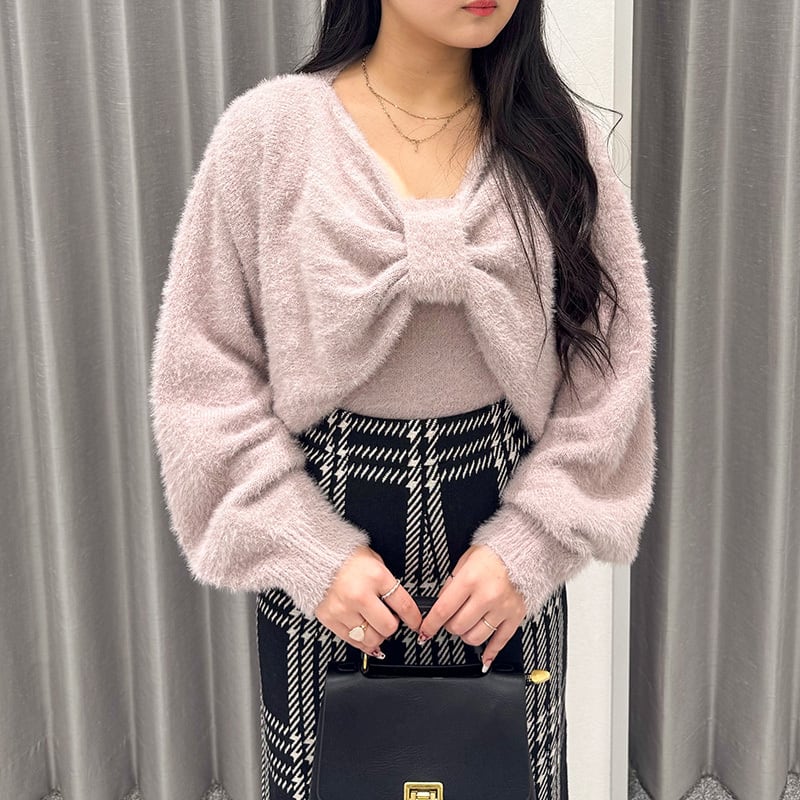 リボン風レイヤードニット レディース フェミニン リボン 2点セット