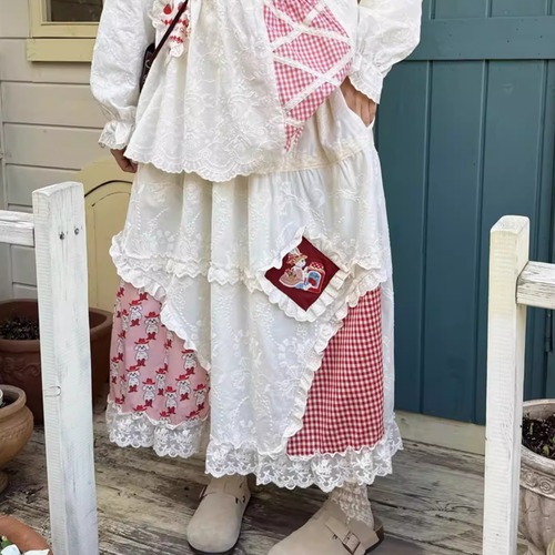 2色／アニマル刺繍パッチワークスカート ・10311