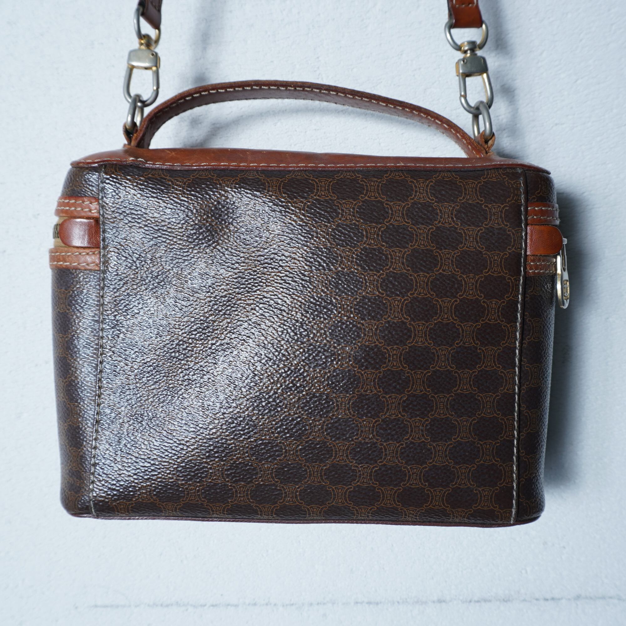 セリーヌ マカダム柄 トリオンフ ポーチ ブラウン レザー PVC CELINE