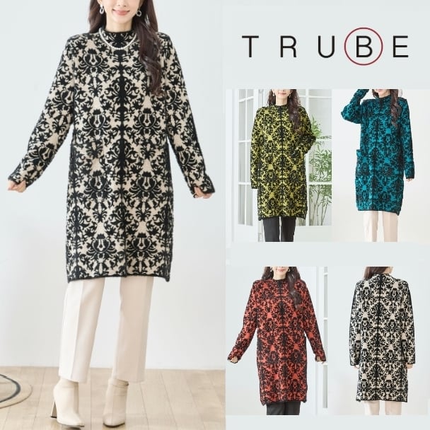 ワンピース ジャカード柄 ニットチュニックワンピ N85-074 TRUBE M L フリー 大人可愛い ミセス fmsd キレイメ 普段着 おしゃれ着 デイリーファッション 大人スタイル 婦人服 可愛い服 30代 40代 50代 60代 洋服 レディース