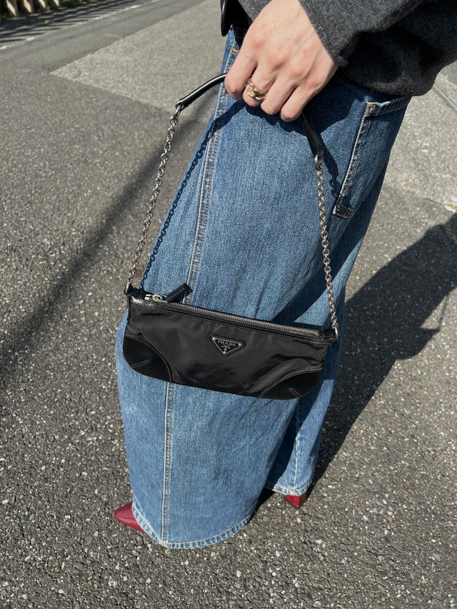 PRADA プラダ ショルダーバッグ ブラック トライアングルロゴ PVC レザー チェーンショルダー コーナーレザー vintage ヴィンテージ オールド 3m6ggr
