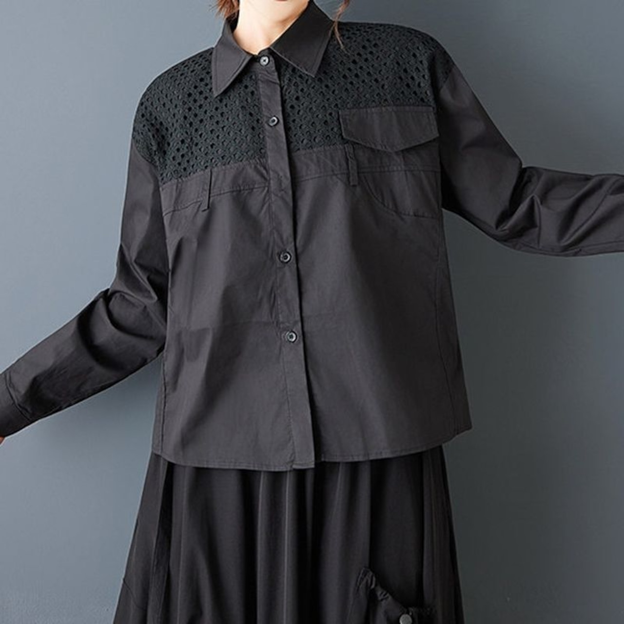 レース 切替 シャツブラウス  00352