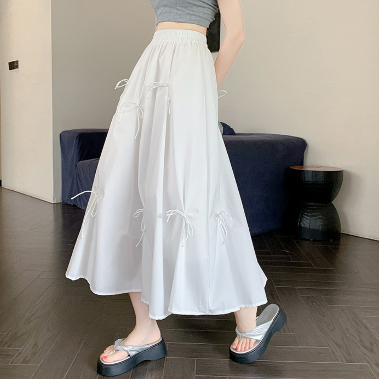 リボン フレア ロング スカート 10295