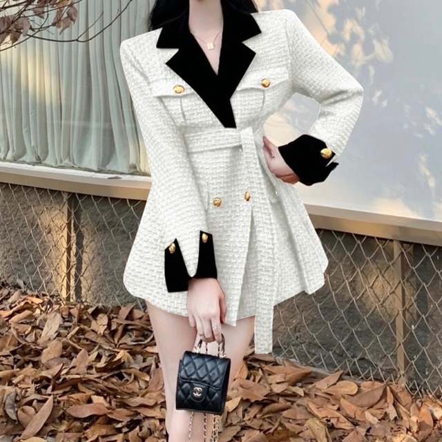 【S~L,3color】ツイード 金ボタン ジャケット コート a061