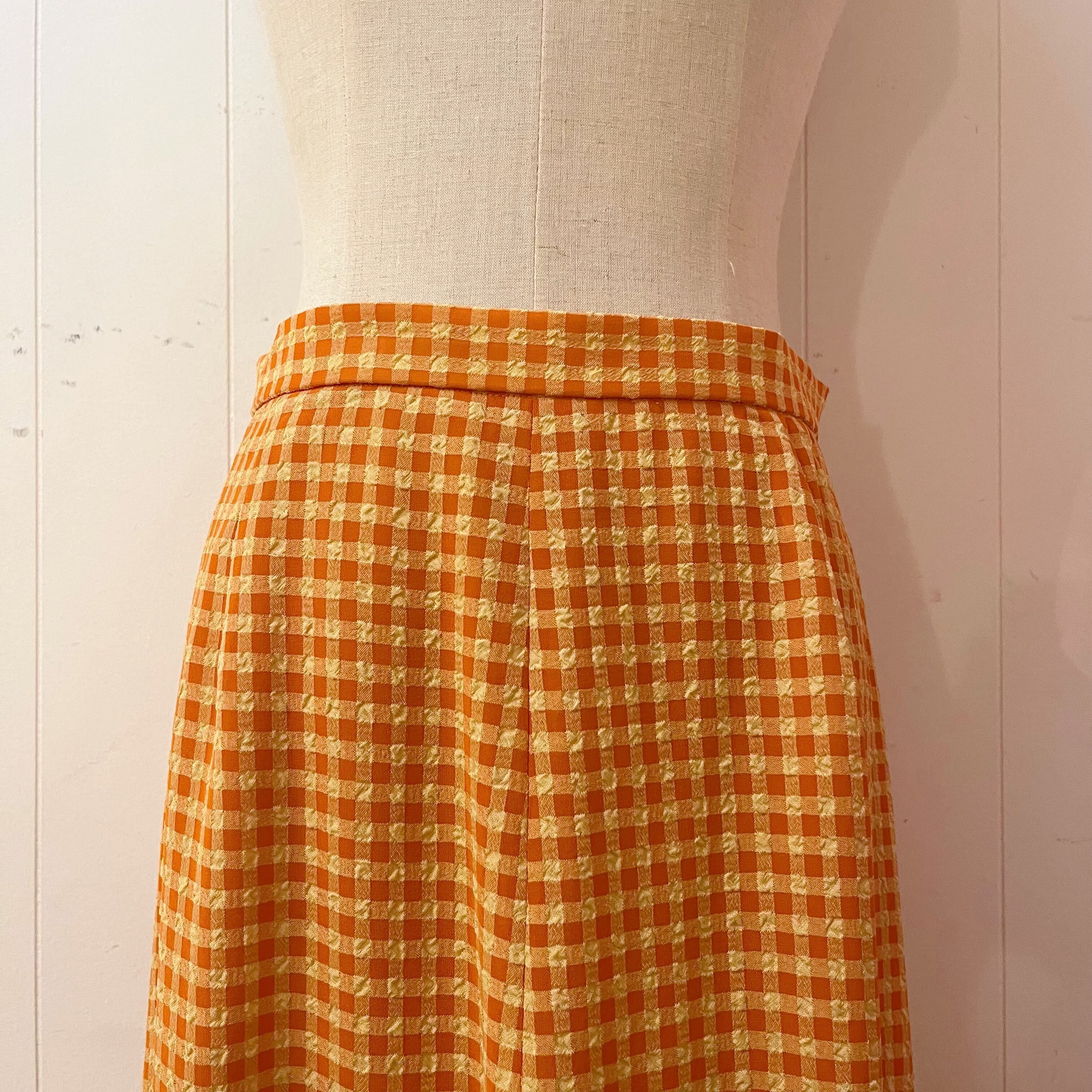 orange yellow gingham check skirt