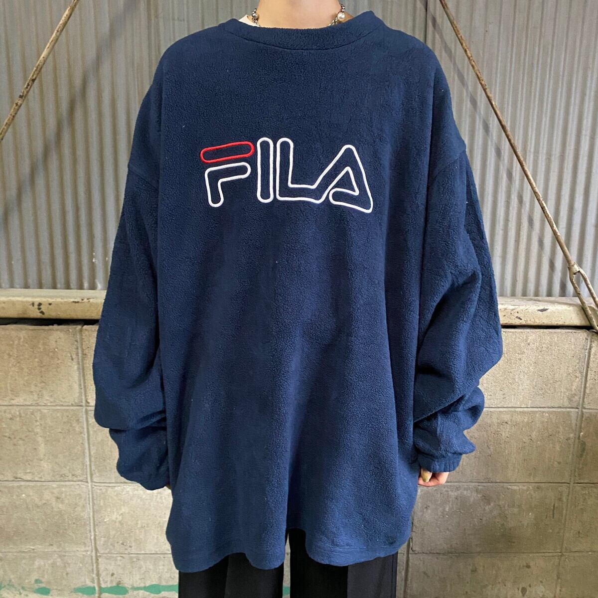 FILA フィラ ロゴ刺繍 プルオーバーフリーストップス メンズXL 古着 ...