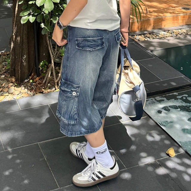 フェードウォッシュカーゴポケットハーフデニム 1col   R01814