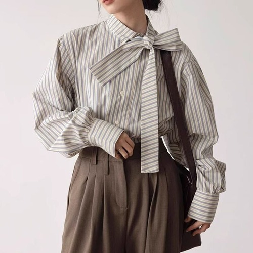 striped bowtie shirt　10171