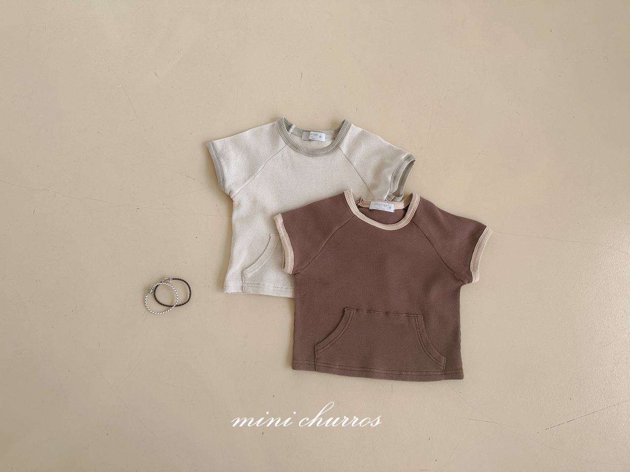 【churros】ワッフルポケットTシャツ 80〜120cm ベージュ 230515 - 15