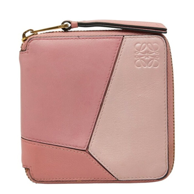 ロエベ アナグラム パズル ラウンドファスナー 二つ折り財布 061706 ピンク系 レザー レディース LOEWE 【中古】
