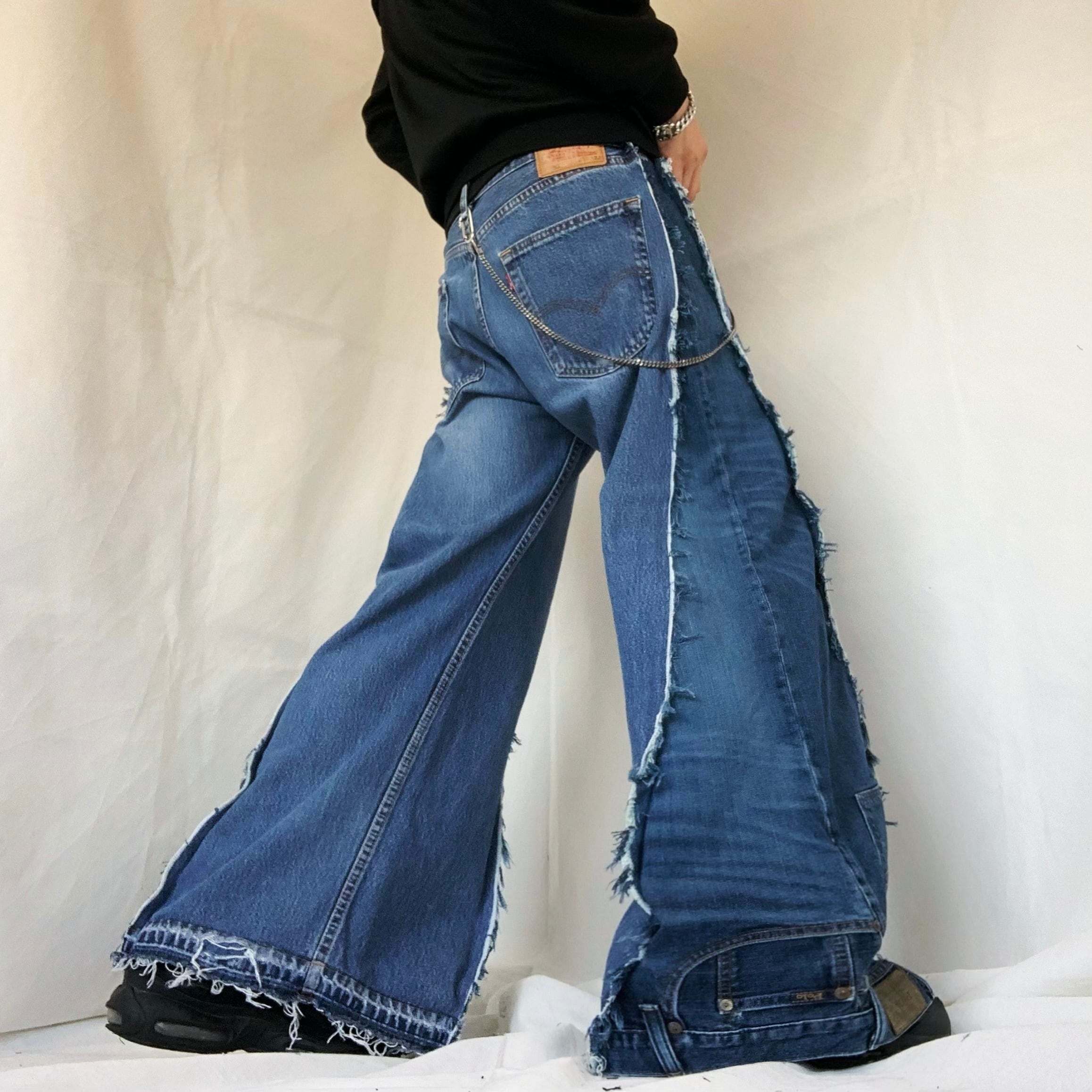 No.309【cut off/wide】再構築 リメイク フレア デニム ワイド 