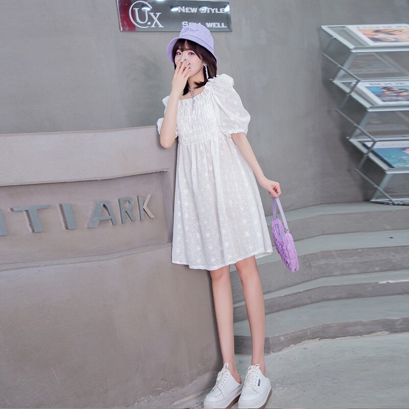 サマーストレッチプリーツドレス スリーブスカート エラスティック 伸縮 大きめサイズ 大人ガーリー スウィート キュート カジュアル 夏物 ミックスインファッション40960173242