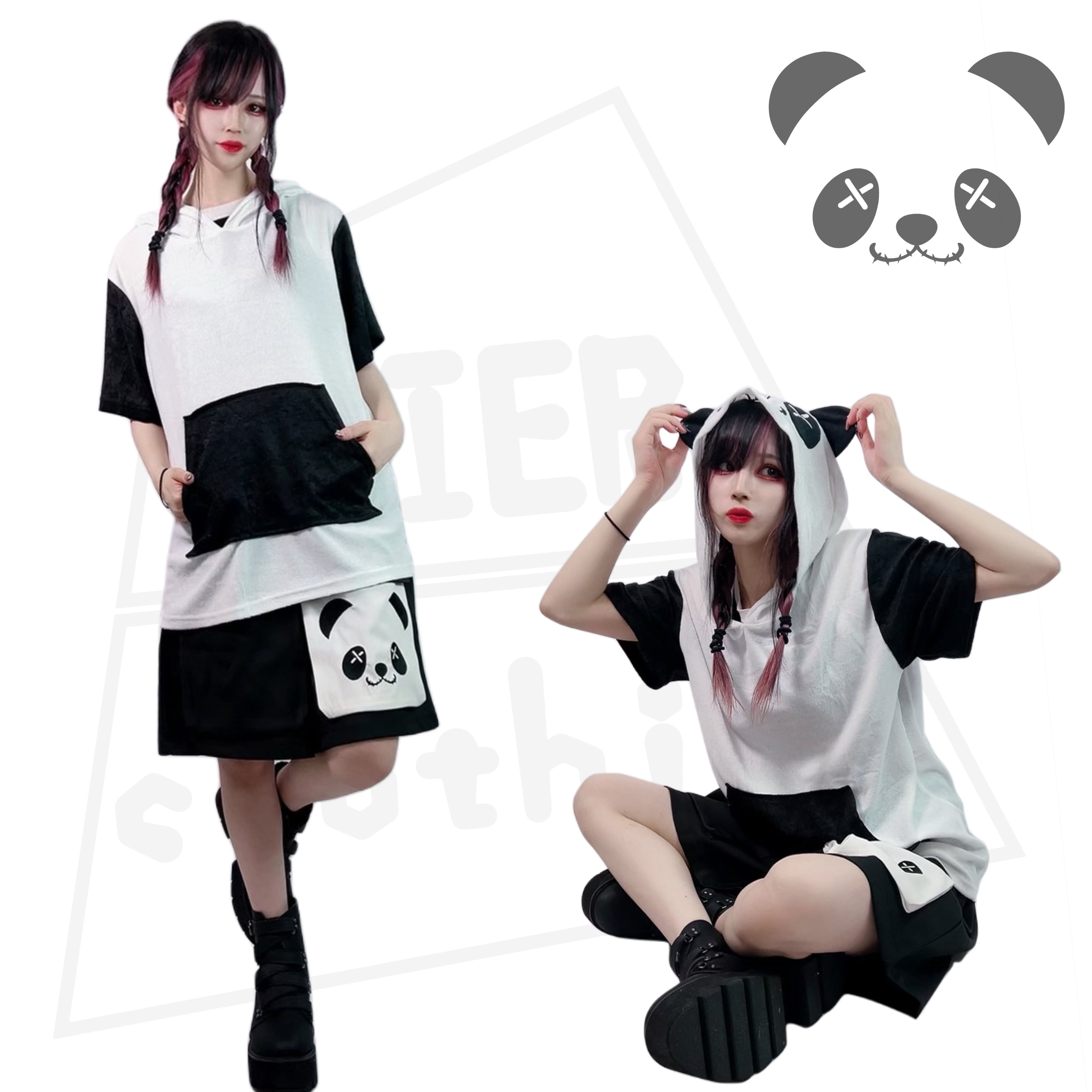 パイル素材 パンダパーカー 耳 尻尾付き Nier Clothing パイル素材 パンダパーカー 耳 尻尾付き Nier Clothing