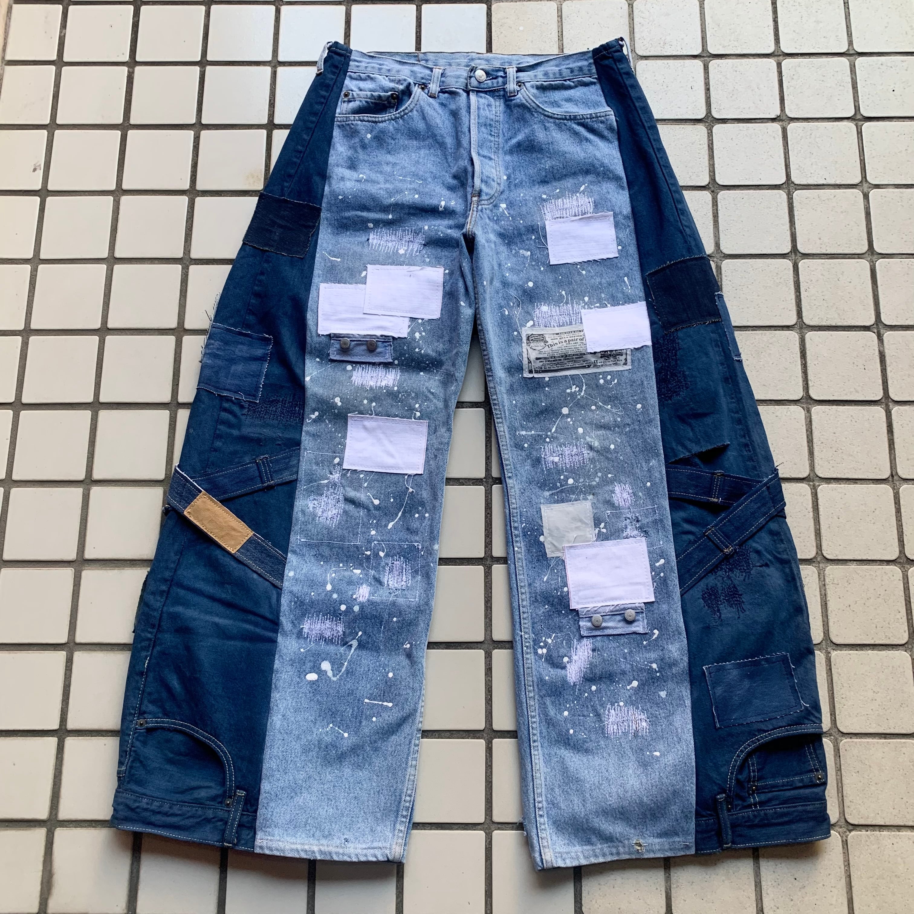 一点物 再構築デニムリメイクデニム フレアデニム 韓国 y2k ライン 