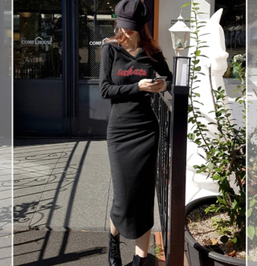 ニットワンピース セクシー タイト 長袖 リブニットワンピース フード付き 冬 ロングワンピース 大きいサイズ 無地 秋冬 ロング丈 カジュアル ニットワンピ ニットパーカー ワンピース おしゃれ